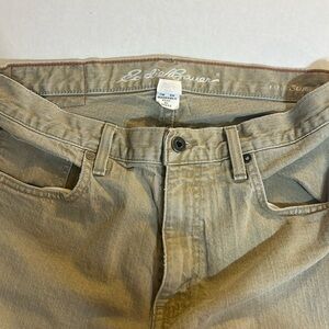 Eddie Bauer tan denim jeans 33 X 32 slim fit.